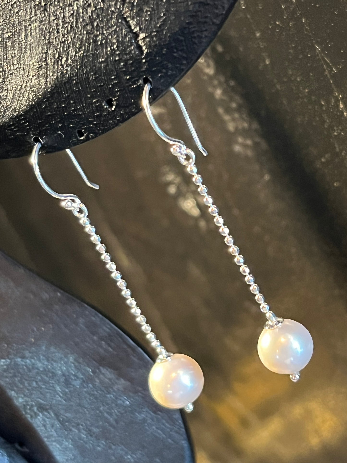 Boucles d'oreilles pendantes en perles de lotus noir, argent 925 de qualité supérieure