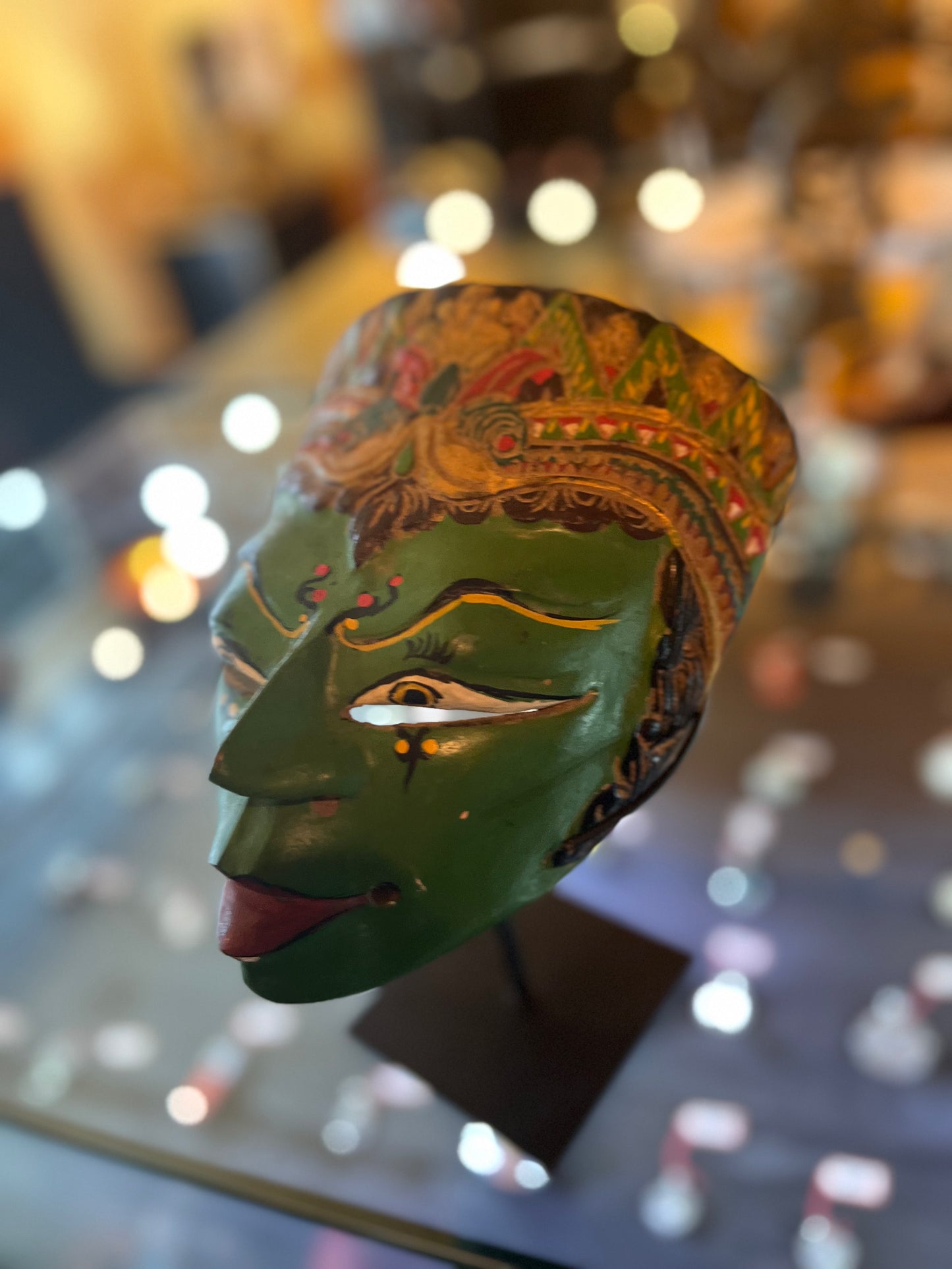Indonesian Java Green Female Topeng Dance Mask