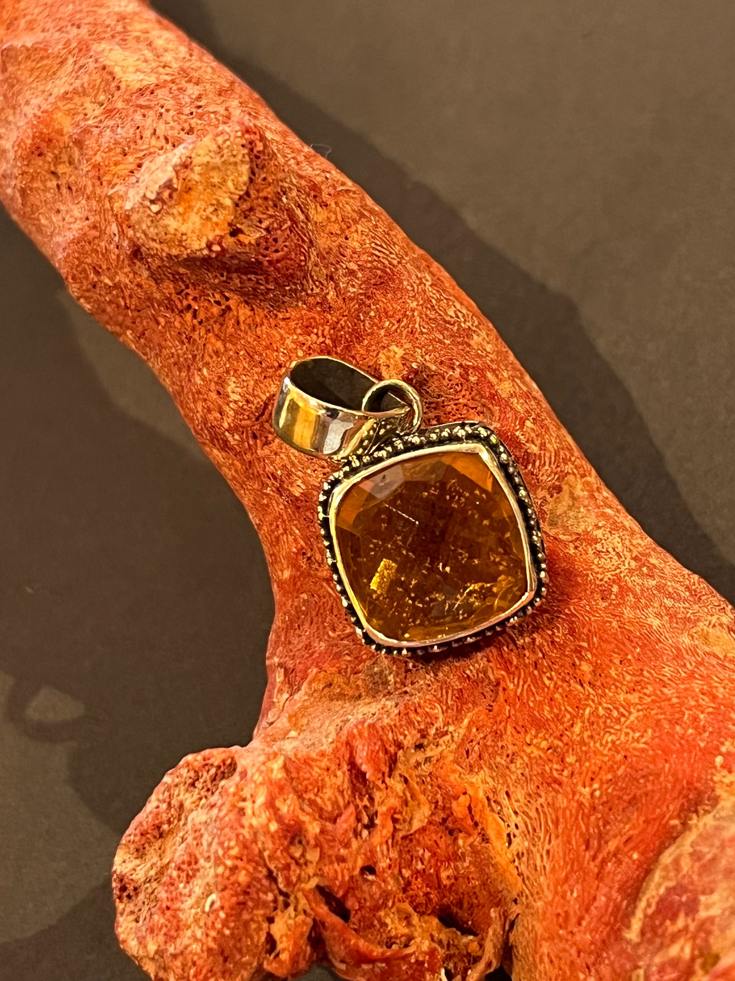 Black Lotus - Citrine Square Pendant Premium Silver 925