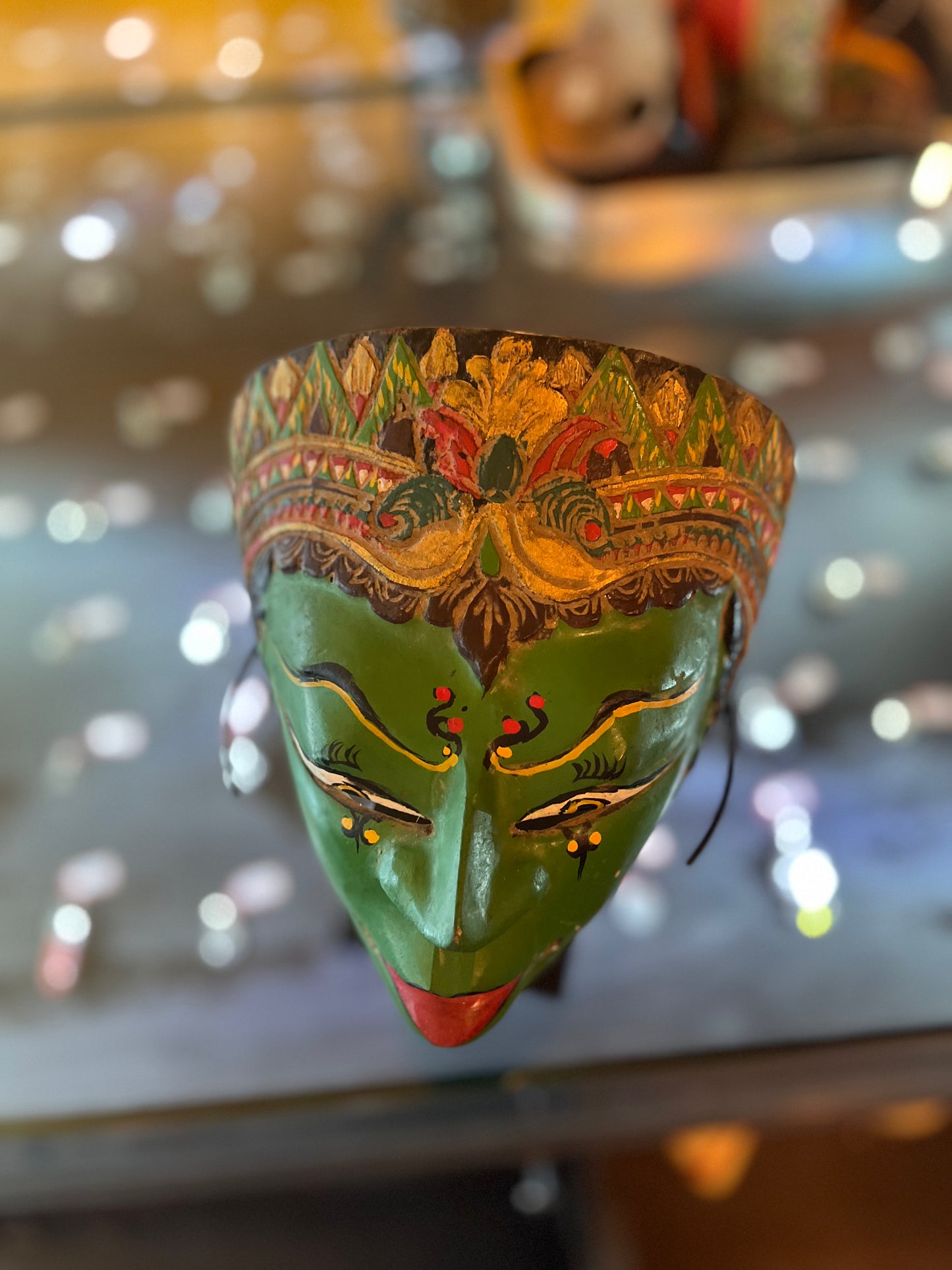 Indonesian Java Green Female Topeng Dance Mask